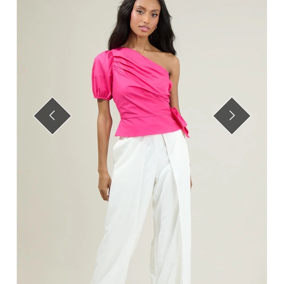 Hot pink one shoulder top - Picture 4 of 9